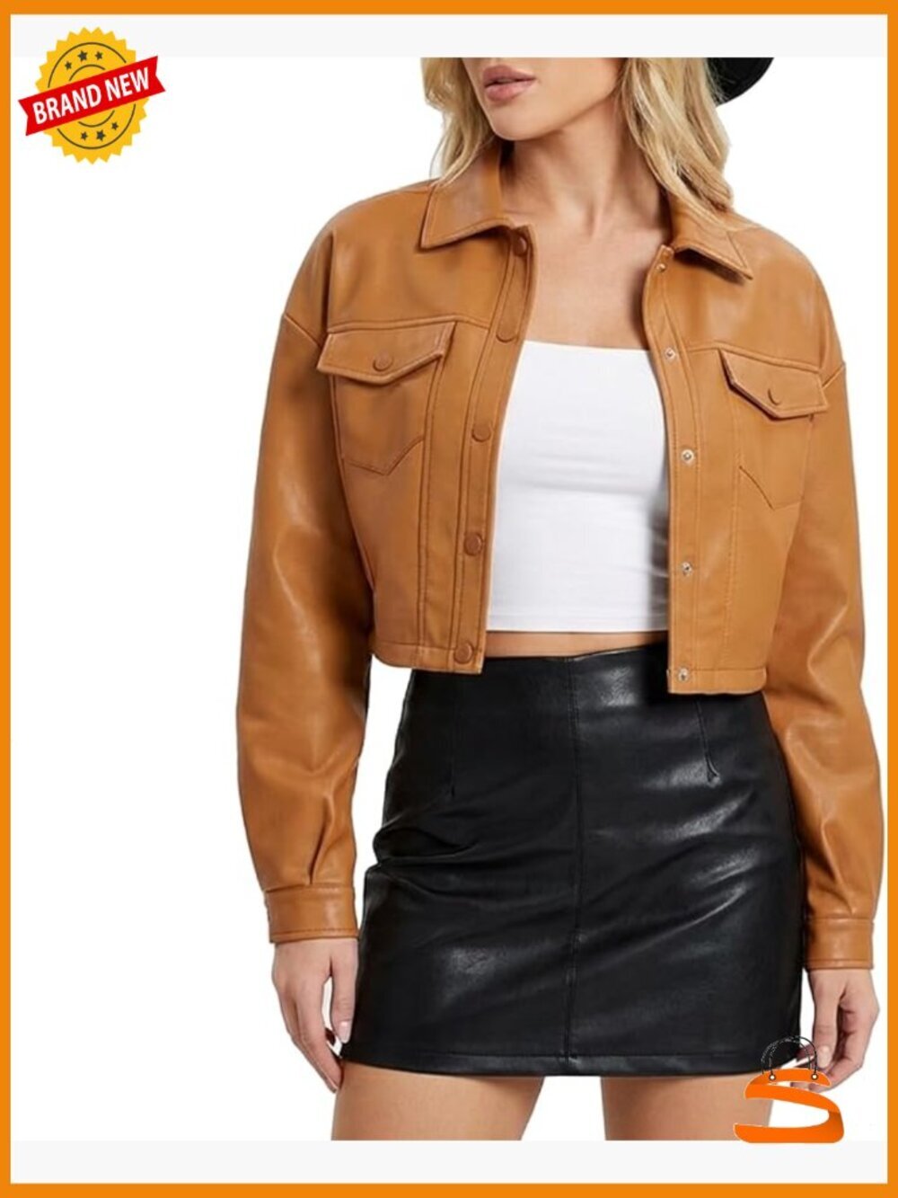 Faux Leather Cropped Moto Jacket Trendy Biker Coat PU Party